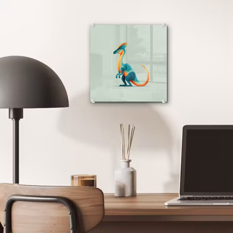 Staart - Dino - Minimalistisch - Blauw plexiglas 5mm klein -sfeer6