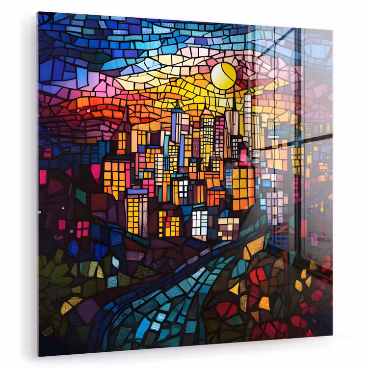 Stad - Maan - Mozaïek - Kleurrijk plexiglas 5mm klein -zzzproduct_nieuw