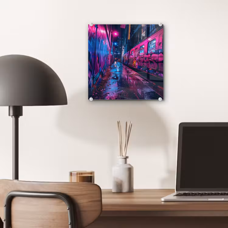 Stad - Neon - Nacht - Roze - Graffiti plexiglas 5mm klein -sfeer6
