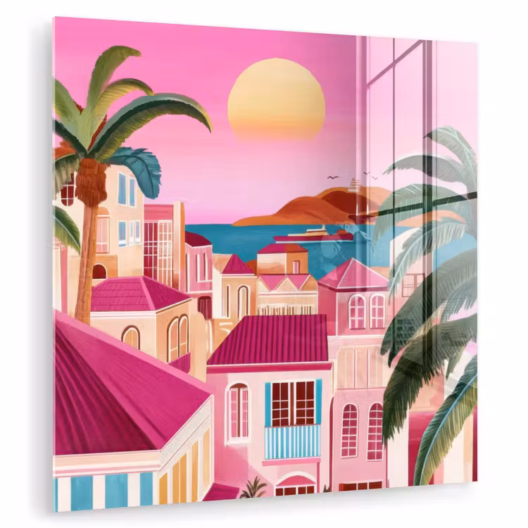 Stad - Roze - Palmbomen plexiglas 5mm klein -zzzproduct_nieuw