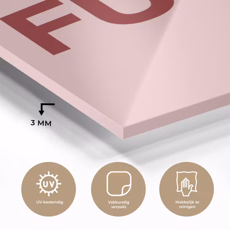 Statement - Krachtig - Roze plexiglas 5mm klein -sfeer2