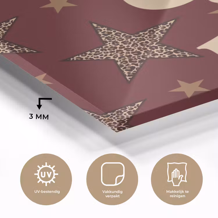 Sterren - Luipaardprint - Dream - Bordeaux plexiglas 5mm klein -sfeer2
