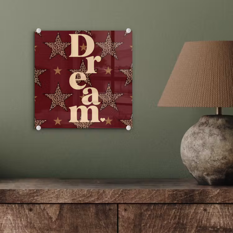 Sterren - Luipaardprint - Dream - Bordeaux plexiglas 5mm klein -sfeer3