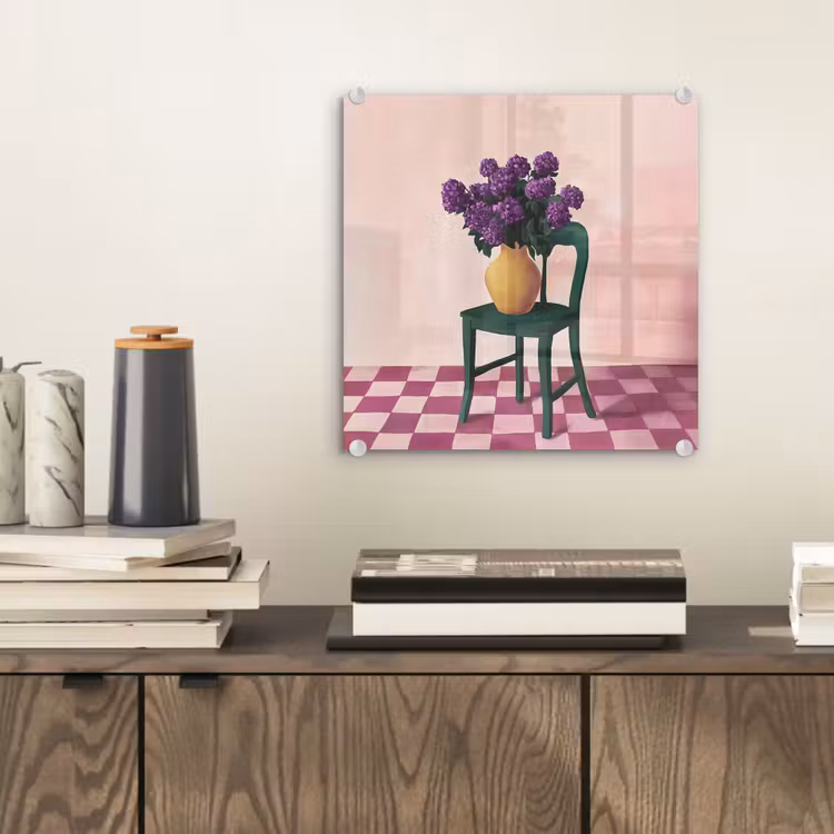 Stoel - Vaas - Bloemen - Geblokt plexiglas 5mm klein -sfeer1