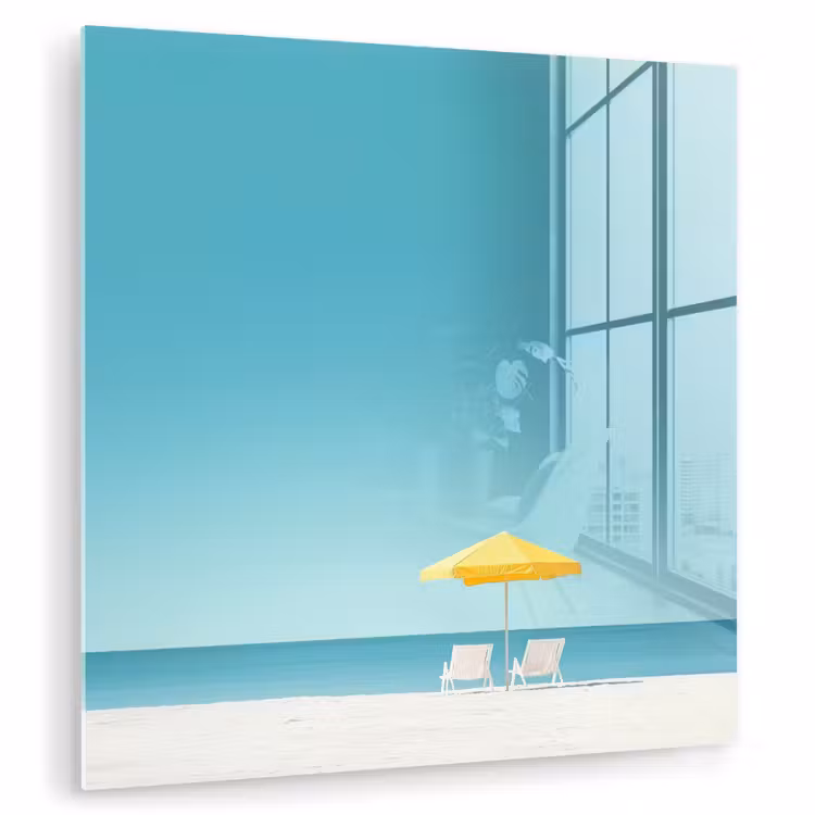 Strand - Blauwe lucht - Geel - Parasol plexiglas 5mm klein -zzzproduct_nieuw