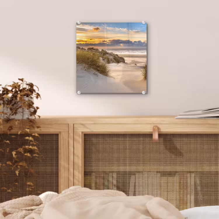 Strand - Duin - Gras - Zonsondergang - Zee plexiglas 5mm klein -sfeer4