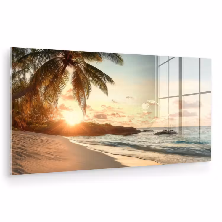 Strand - Palmbomen - Oceaan - Zonsondergang plexiglas 5mm klein -zzzproduct_nieuw