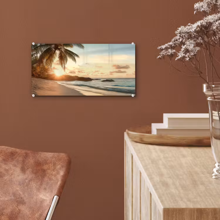 Strand - Palmbomen - Oceaan - Zonsondergang plexiglas 5mm klein -sfeer5