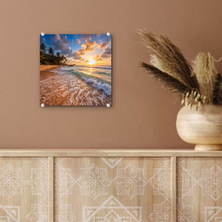 Strand - Zonsondergang - Golven - Natuur - Goud plexiglas 5mm klein -sfeer5