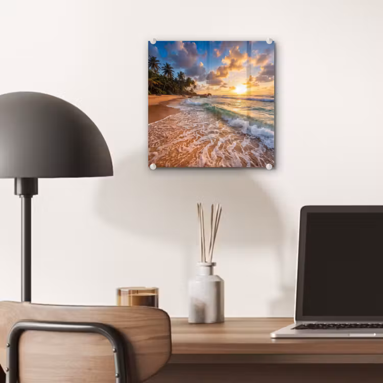 Strand - Zonsondergang - Golven - Natuur - Goud plexiglas 5mm klein -sfeer6