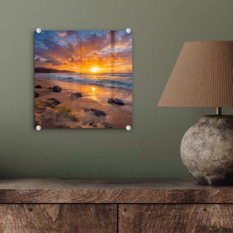 Strand - Zonsondergang - Golven - Natuur - Oranje plexiglas 5mm klein -sfeer3