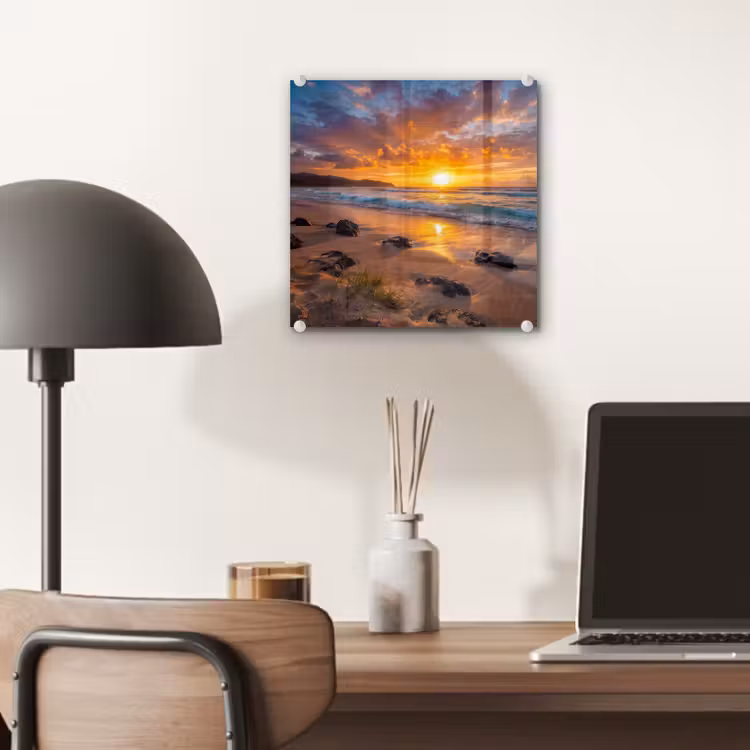 Strand - Zonsondergang - Golven - Natuur - Oranje plexiglas 5mm klein -sfeer6