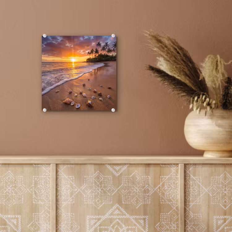 Strand - Zonsondergang - Palmbomen - Natuur - Oranje plexiglas 5mm klein -sfeer5