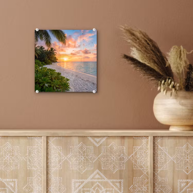 Strand - Zonsondergang - Palmbomen - Tropisch - Natuur plexiglas 5mm klein -sfeer5