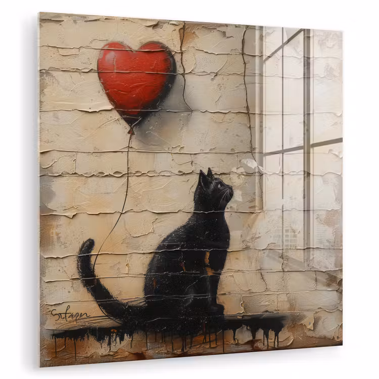 Street art - Kat - Ballon - Graffiti - Banksy plexiglas 5mm klein -zzzproduct_nieuw