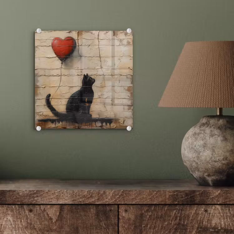 Street art - Kat - Ballon - Graffiti - Banksy plexiglas 5mm klein -sfeer3