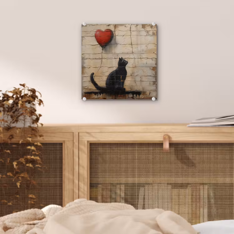 Street art - Kat - Ballon - Graffiti - Banksy plexiglas 5mm klein -sfeer4