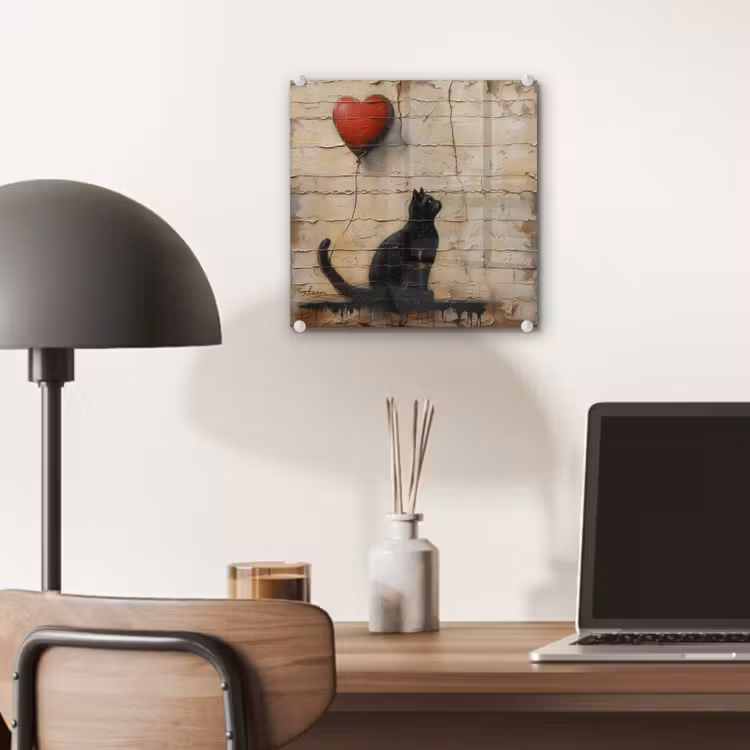 Street art - Kat - Ballon - Graffiti - Banksy plexiglas 5mm klein -sfeer6