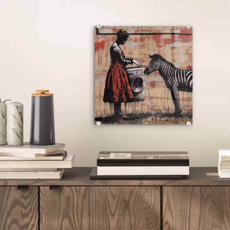 Street art - Zebra - Vrouw - Dieren - Graffiti - Banksy plexiglas 5mm klein -sfeer1