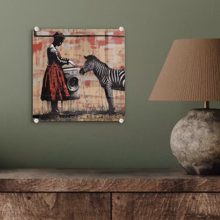 Street art - Zebra - Vrouw - Dieren - Graffiti - Banksy plexiglas 5mm klein -sfeer3