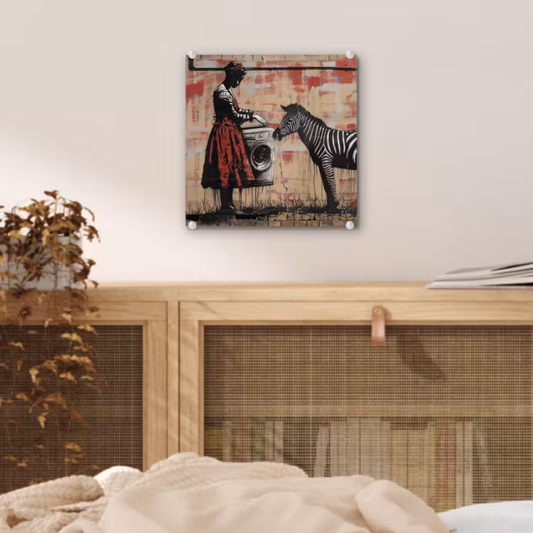 Street art - Zebra - Vrouw - Dieren - Graffiti - Banksy plexiglas 5mm klein -sfeer4