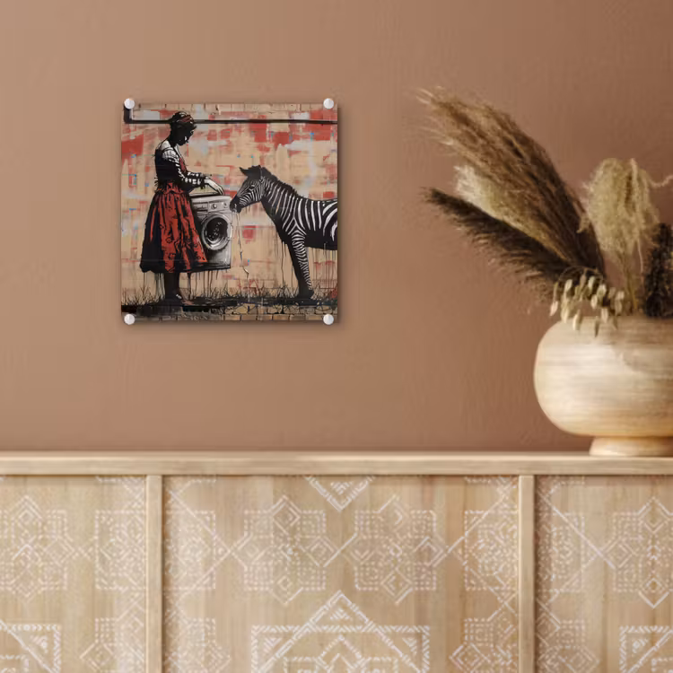 Street art - Zebra - Vrouw - Dieren - Graffiti - Banksy plexiglas 5mm klein -sfeer5