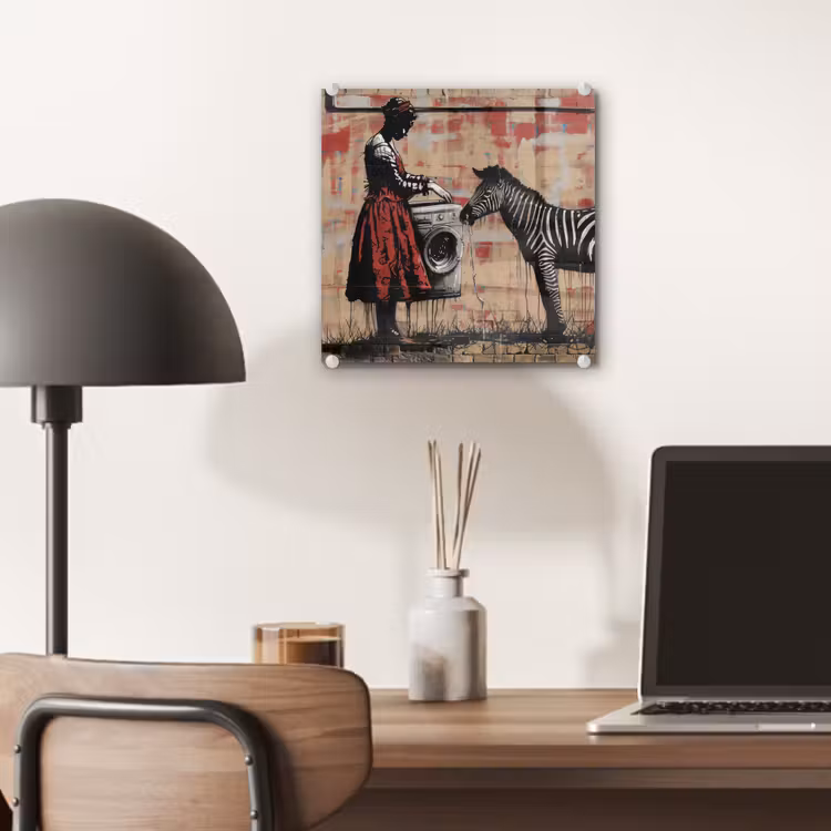 Street art - Zebra - Vrouw - Dieren - Graffiti - Banksy plexiglas 5mm klein -sfeer6