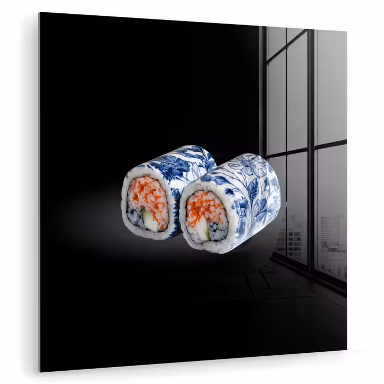 Sushi - Delfts blauw - Rijst - Vis - Elegant plexiglas 5mm klein -zzzproduct_nieuw