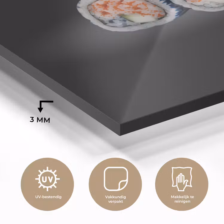 Sushi - Delfts blauw - Rijst - Vis - Elegant plexiglas 5mm klein -sfeer2