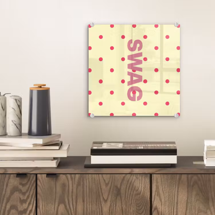 Swag - Roze - Stippen - Geel plexiglas 5mm klein -sfeer1