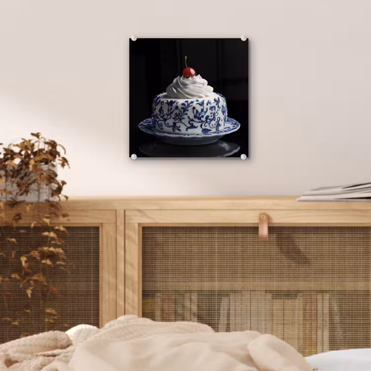 Taart - Slagroom - Kers - Bord - Delfts blauw plexiglas 5mm klein -sfeer4