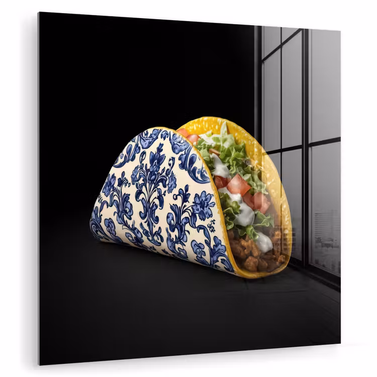 Taco - Vlees - Salade - Delftsblauw - Motief plexiglas 5mm klein -zzzproduct_nieuw