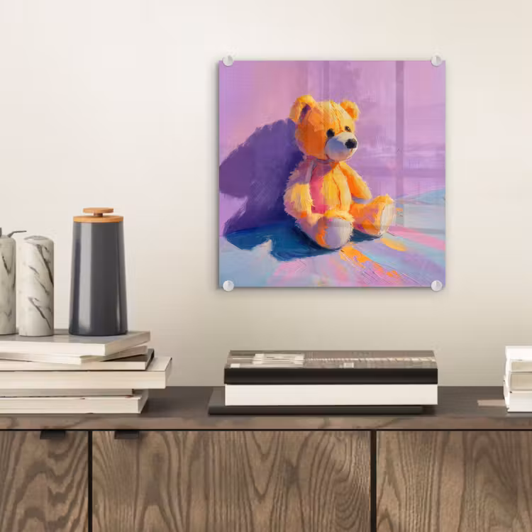 Teddybeer - Schaduw - Penseelstreken - Paars plexiglas 5mm klein -sfeer1