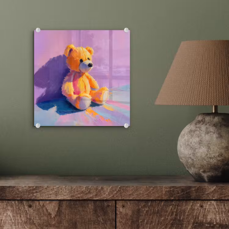 Teddybeer - Schaduw - Penseelstreken - Paars plexiglas 5mm klein -sfeer3