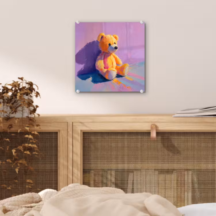 Teddybeer - Schaduw - Penseelstreken - Paars plexiglas 5mm klein -sfeer4