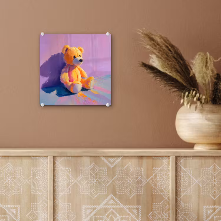 Teddybeer - Schaduw - Penseelstreken - Paars plexiglas 5mm klein -sfeer5