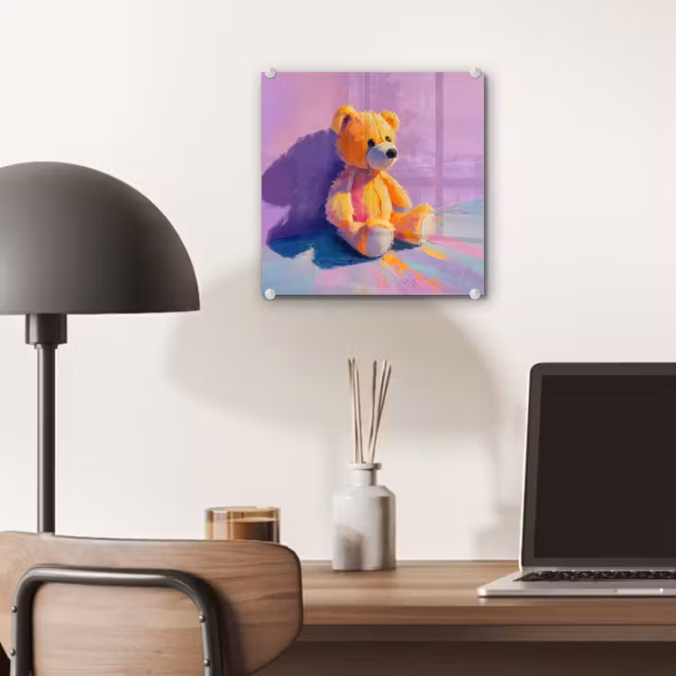 Teddybeer - Schaduw - Penseelstreken - Paars plexiglas 5mm klein -sfeer6