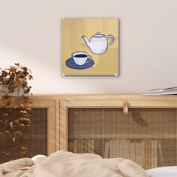Theepot - Kopje - Beige - Illustratie plexiglas 5mm klein -sfeer4