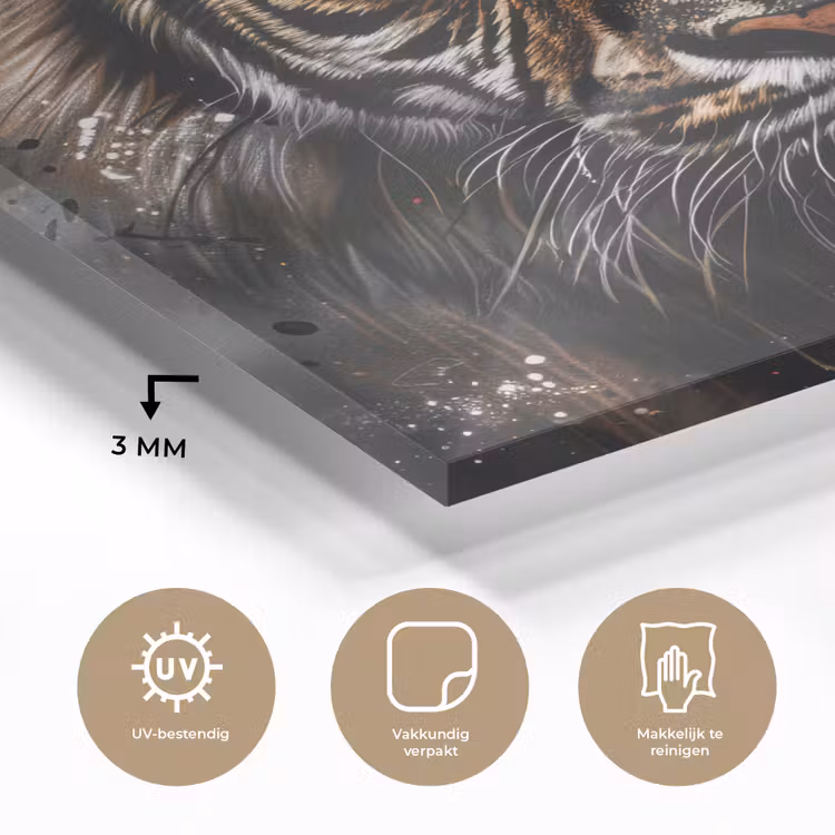Tijger - Dieren - Portret - Luxe - Zwart plexiglas 5mm klein -sfeer2