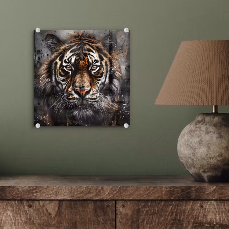 Tijger - Dieren - Portret - Luxe - Zwart plexiglas 5mm klein -sfeer3