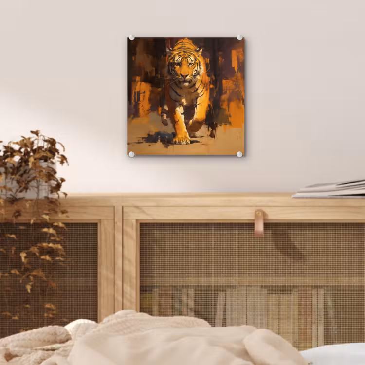 Tijger - Geschilderd - Oranje - Penseelstreken plexiglas 5mm klein -sfeer4