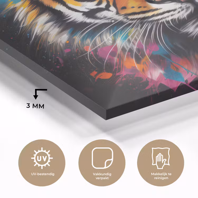 Tijger - Graffiti - Dieren - Zwart plexiglas 5mm klein -sfeer2