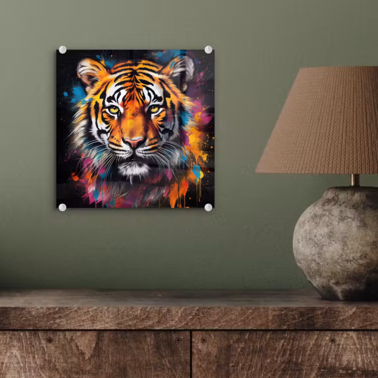 Tijger - Graffiti - Dieren - Zwart plexiglas 5mm klein -sfeer3