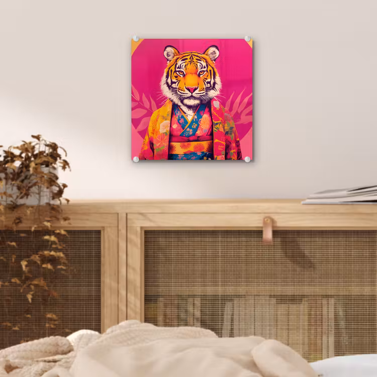 Tijger - Kimono - Planten - Roze plexiglas 5mm klein -sfeer4