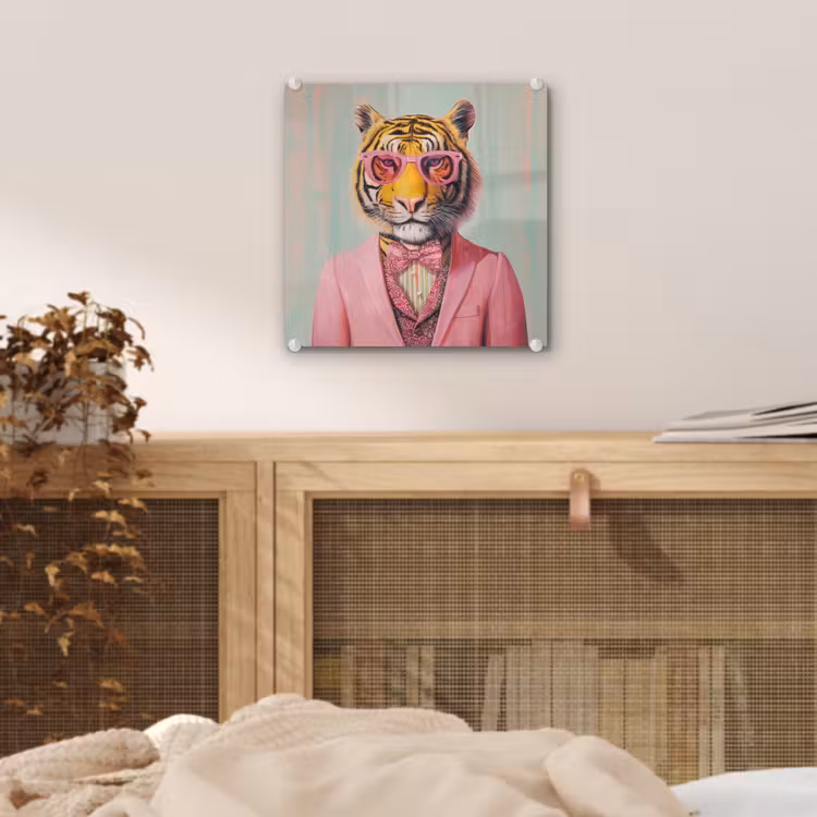Tijger - Strik - Jasje - Roze plexiglas 5mm klein -sfeer4