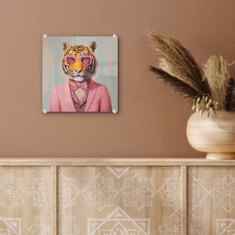 Tijger - Strik - Jasje - Roze plexiglas 5mm klein -sfeer5