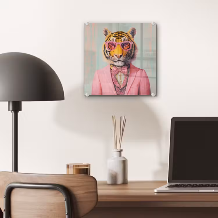 Tijger - Strik - Jasje - Roze plexiglas 5mm klein -sfeer6
