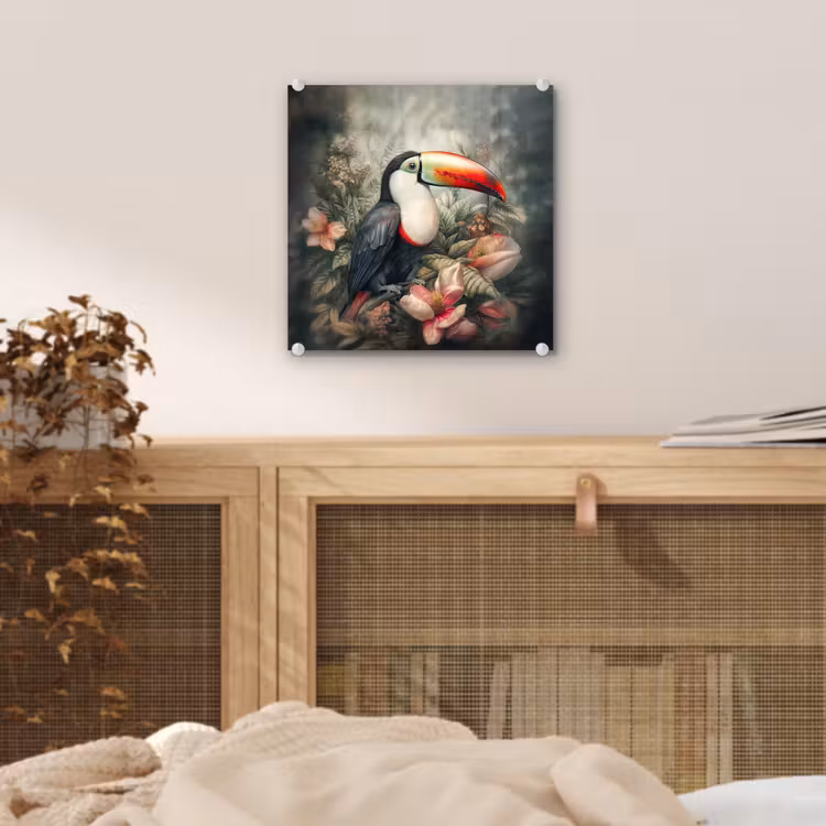 Toekan - Vogels - Bloemen - Planten - Tropisch plexiglas 5mm klein -sfeer4