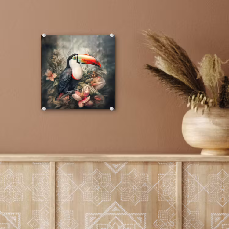 Toekan - Vogels - Bloemen - Planten - Tropisch plexiglas 5mm klein -sfeer5