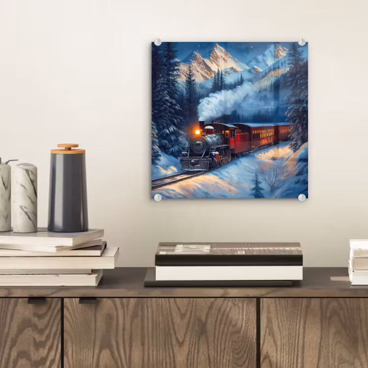 Trein - Kerst - Sneeuw - Kersttrein plexiglas 5mm klein -sfeer1